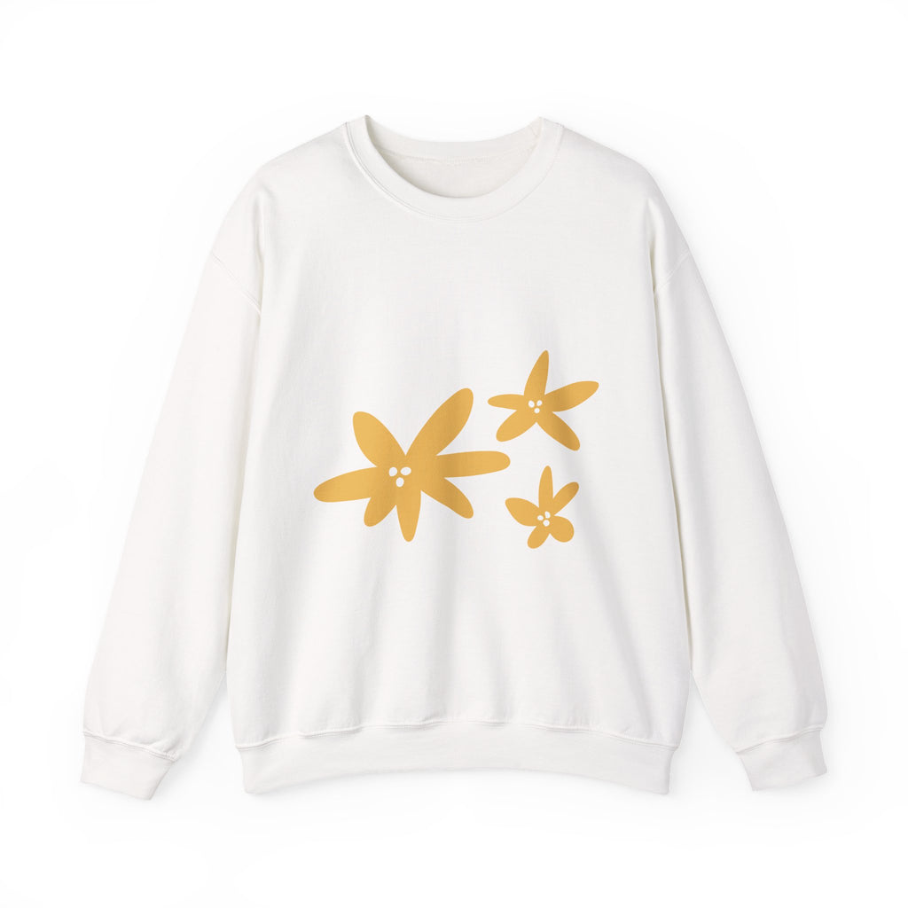 Floral Stars Crewneck Sweatshirt — Minimal Yellow Flower Design