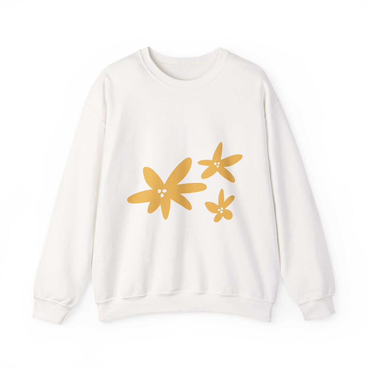 Floral Stars Crewneck Sweatshirt — Minimal Yellow Flower Design