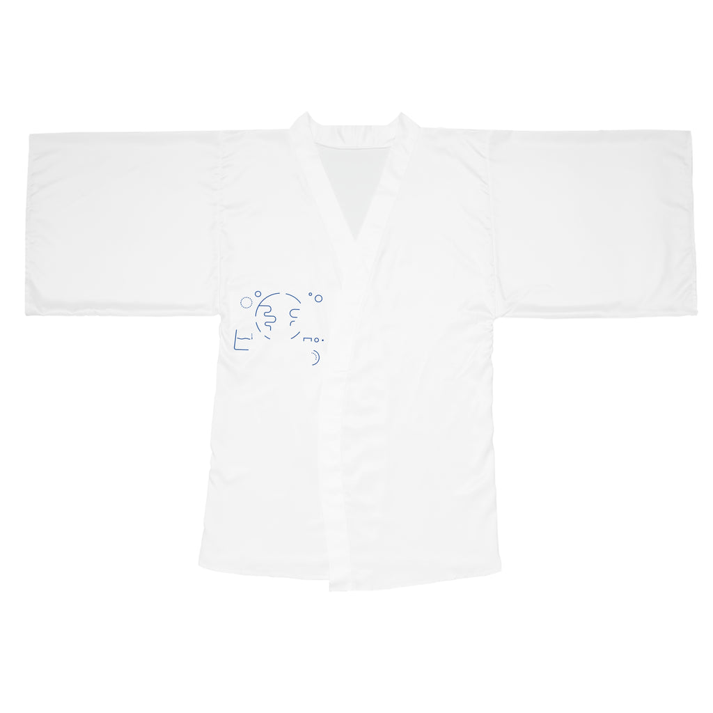 Minimal Blue Face Kimono Robe — Long Sleeve Lounge Robe with Abstract Line Art