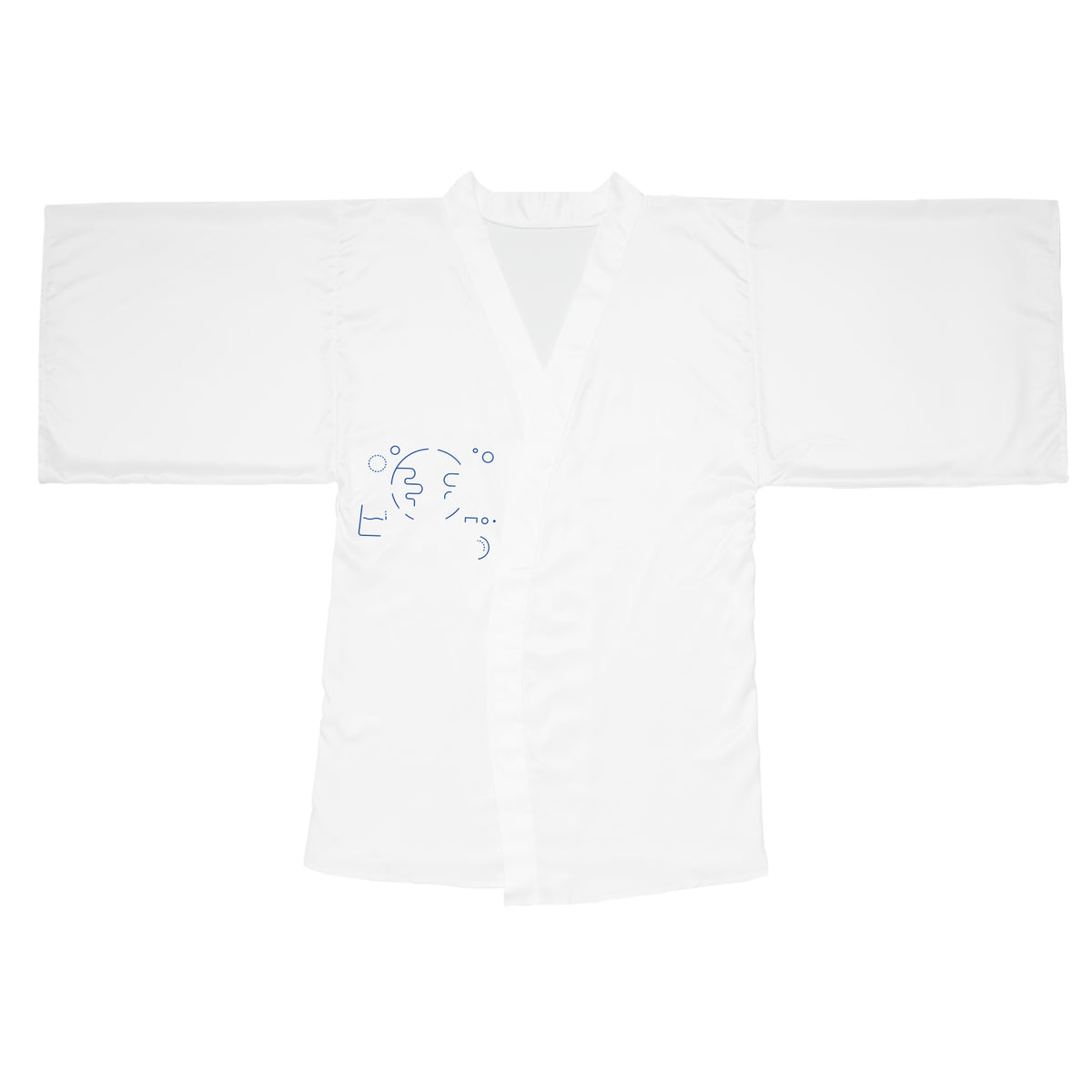 Minimal Blue Face Kimono Robe — Long Sleeve Lounge Robe with Abstract Line Art