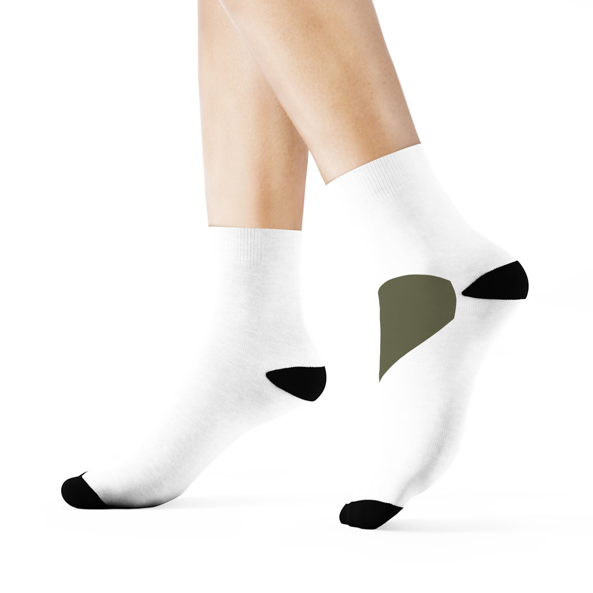 Olive Heart Crew Socks – Minimalist White Athletic Socks with Olive Heart Accent