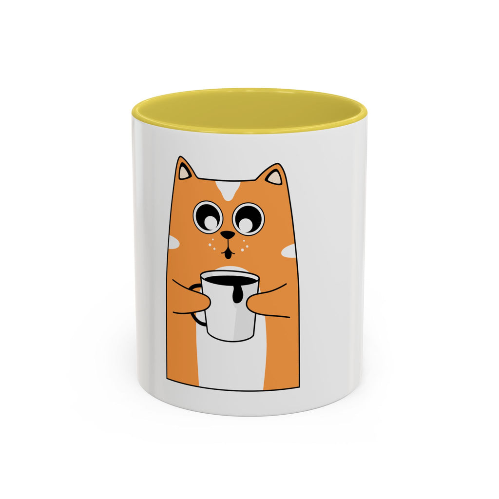 Orange Cat Coffee Mug (11oz/15oz) — Cute Cartoon Cat Holding Coffee, Funny Cat Lover Gift