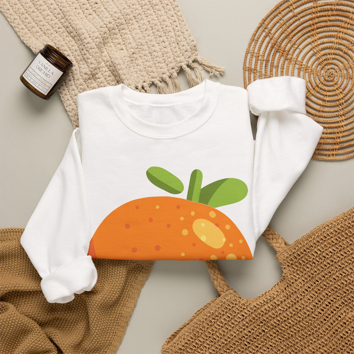 Orange Blossom Crewneck Sweatshirt — Playful Citrus & Floral Graphic