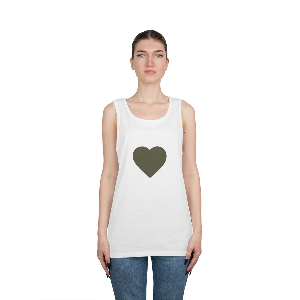 Minimal Olive Heart Tank Top - Simple Graphic Love Sleeveless Tee