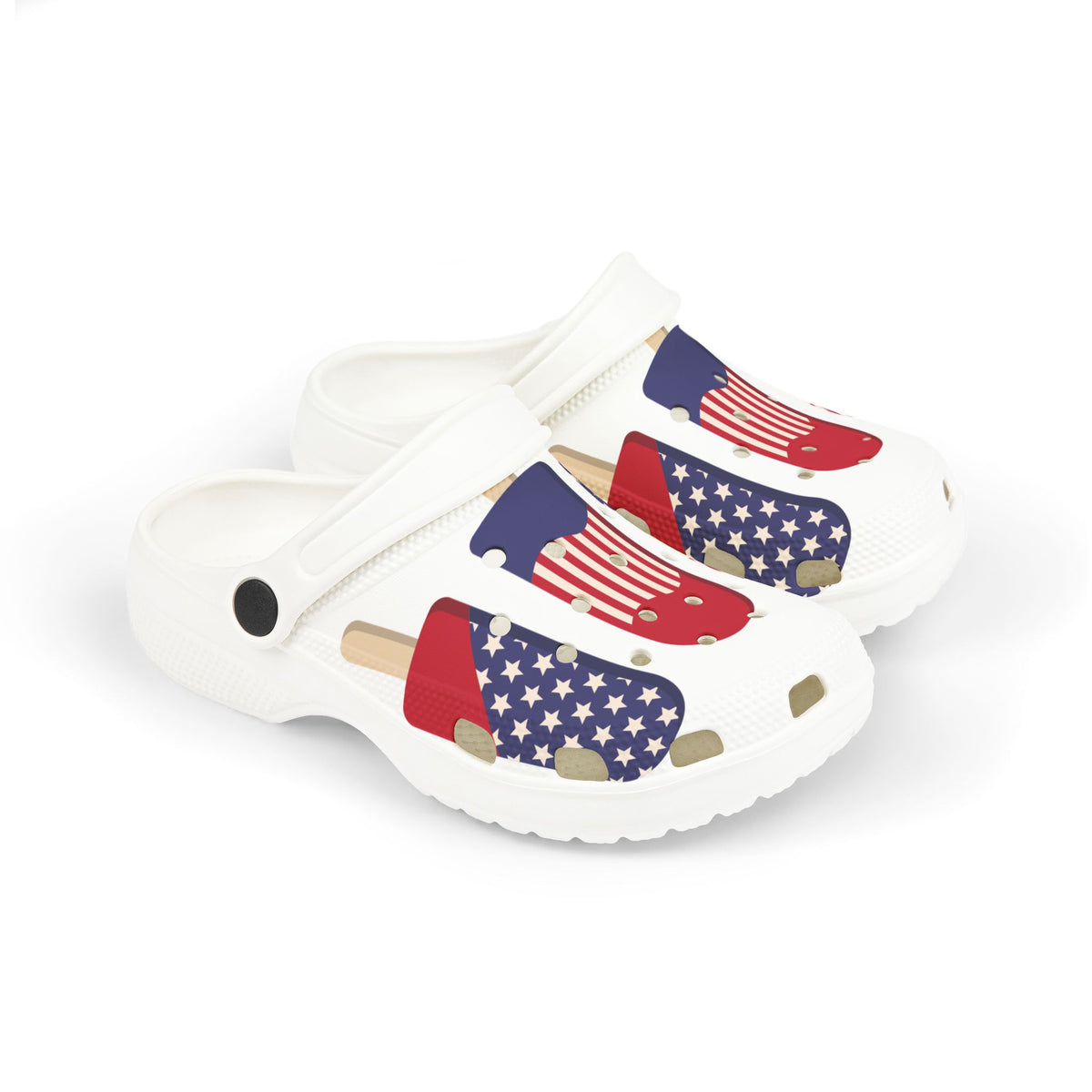 Kids Patriotic Foam Clogs — American Flag Popsicle Print