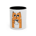 Orange Cat Coffee Mug (11oz/15oz) — Cute Cartoon Cat Holding Coffee, Funny Cat Lover Gift