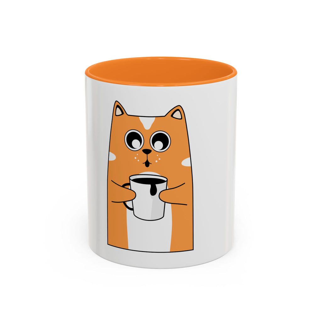 Orange Cat Coffee Mug (11oz/15oz) — Cute Cartoon Cat Holding Coffee, Funny Cat Lover Gift