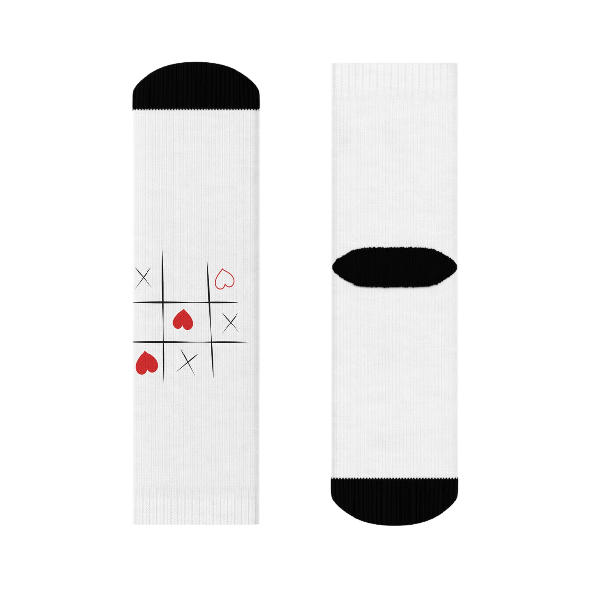 Tic Tac Toe Heart Crew Socks — Cute Valentine’s Day Socks with Red Heart Design