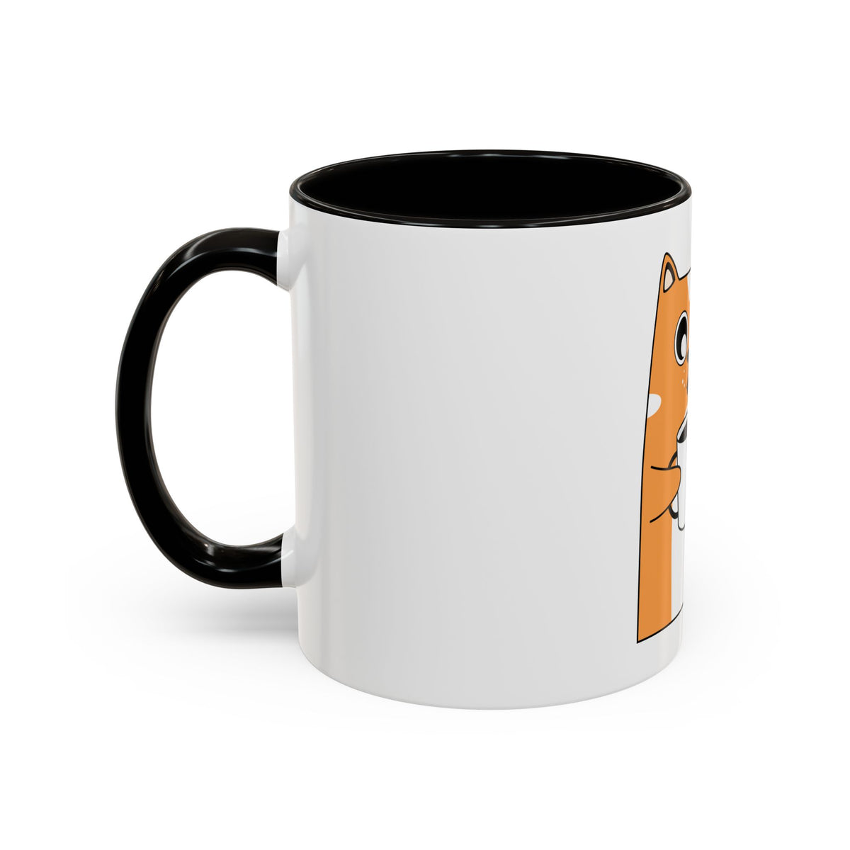 Orange Cat Coffee Mug (11oz/15oz) — Cute Cartoon Cat Holding Coffee, Funny Cat Lover Gift