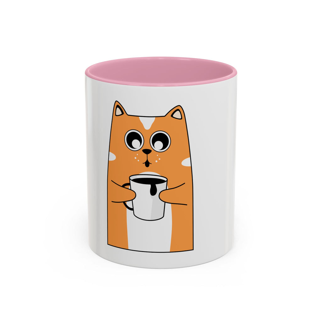 Orange Cat Coffee Mug (11oz/15oz) — Cute Cartoon Cat Holding Coffee, Funny Cat Lover Gift