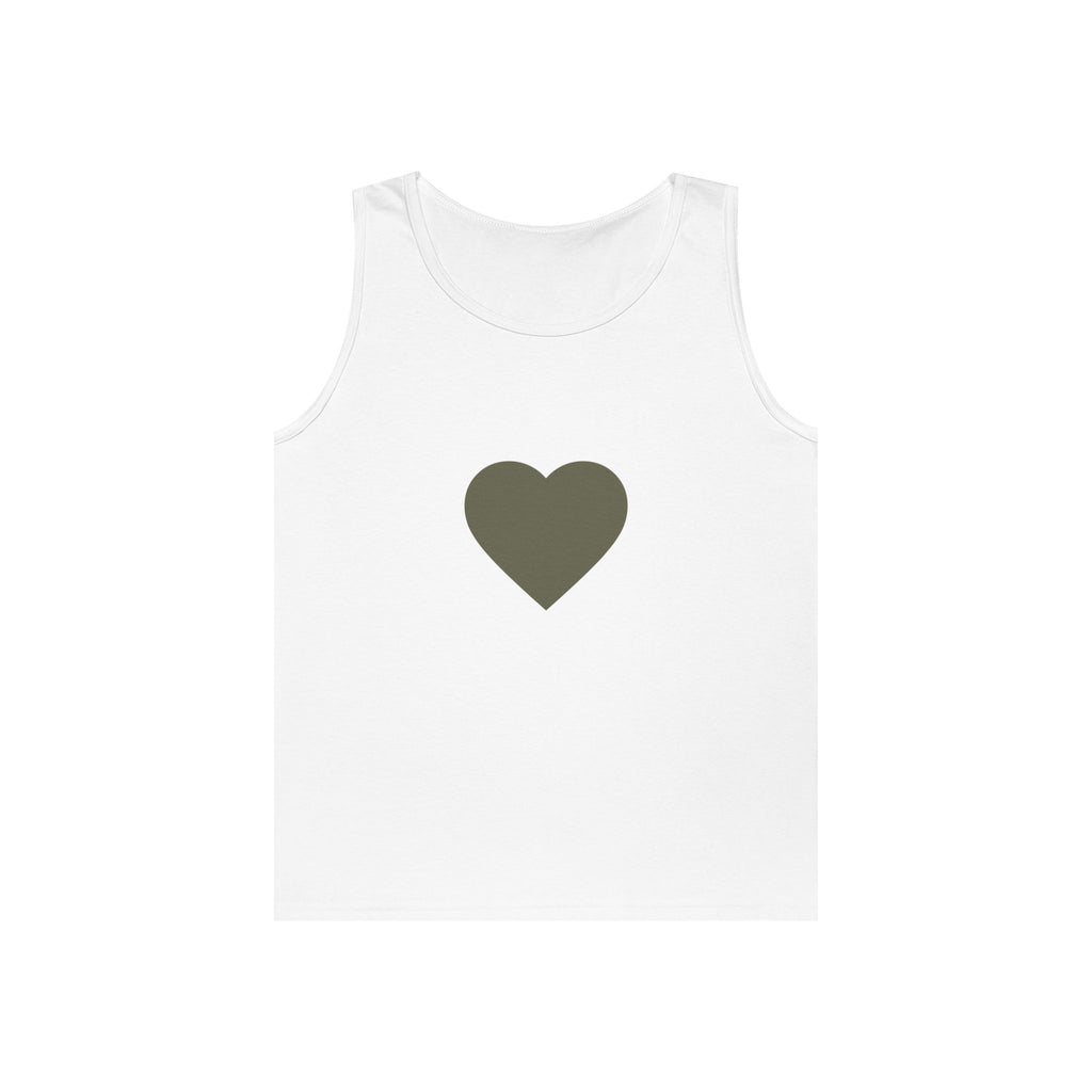 Minimal Olive Heart Tank Top - Simple Graphic Love Sleeveless Tee
