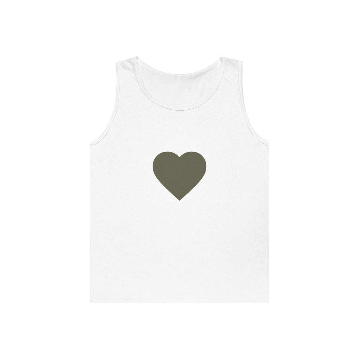 Minimal Olive Heart Tank Top - Simple Graphic Love Sleeveless Tee