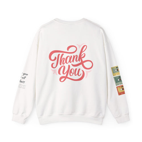 Crewneck Sweatshirt — 80’s Made Me Retro Graphic with Thank You Back & Cassette Sleeve Art på PC