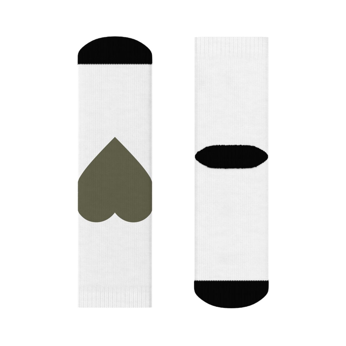 Olive Heart Crew Socks – Minimalist White Athletic Socks with Olive Heart Accent