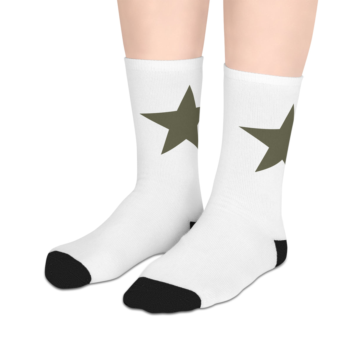 Olive Star Mid-Length Socks — Casual Everyday Crew Socks