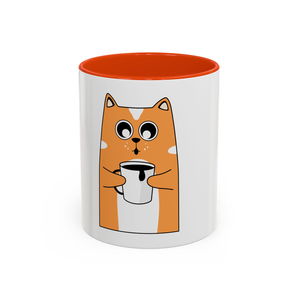 Orange Cat Coffee Mug (11oz/15oz) — Cute Cartoon Cat Holding Coffee, Funny Cat Lover Gift