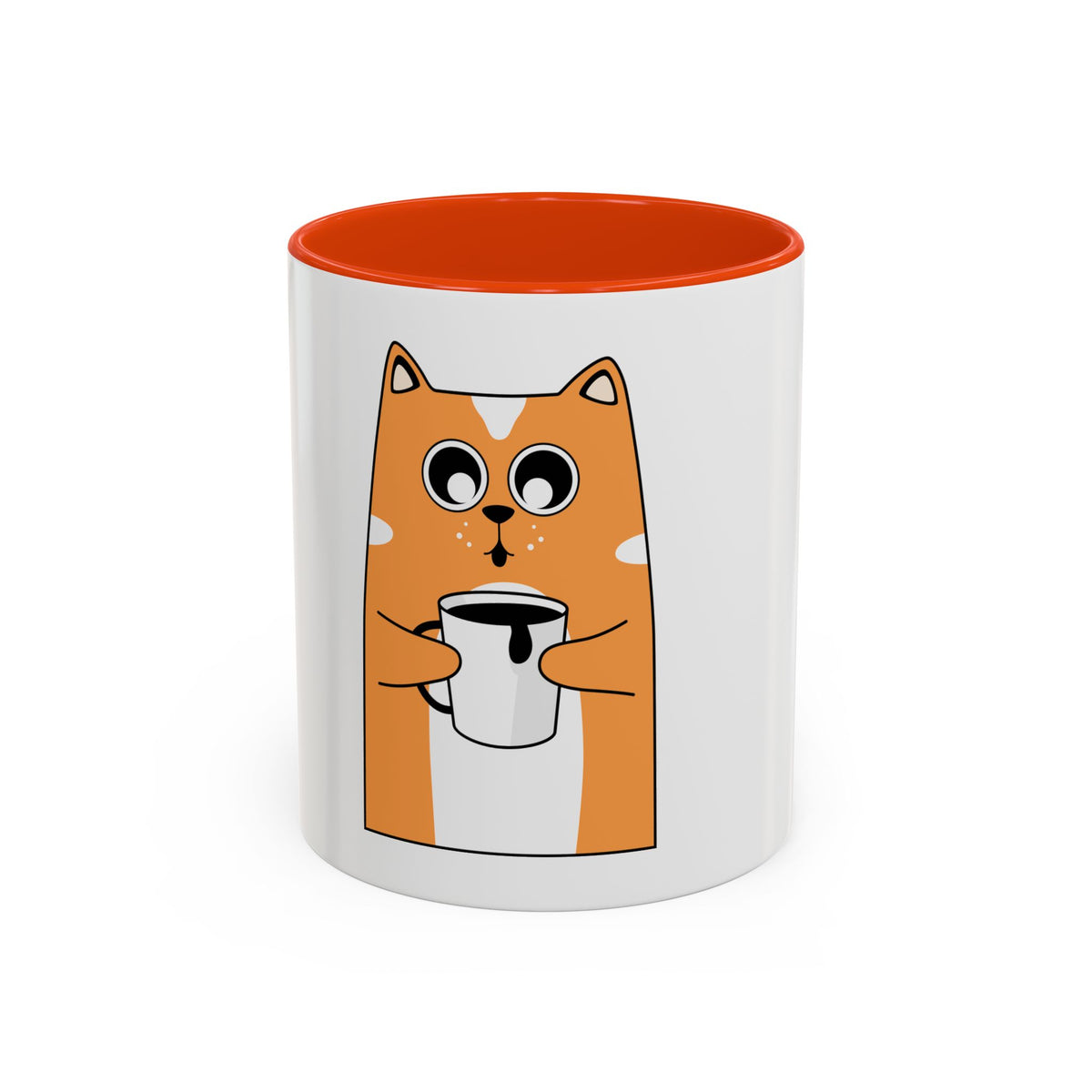 Orange Cat Coffee Mug (11oz/15oz) — Cute Cartoon Cat Holding Coffee, Funny Cat Lover Gift