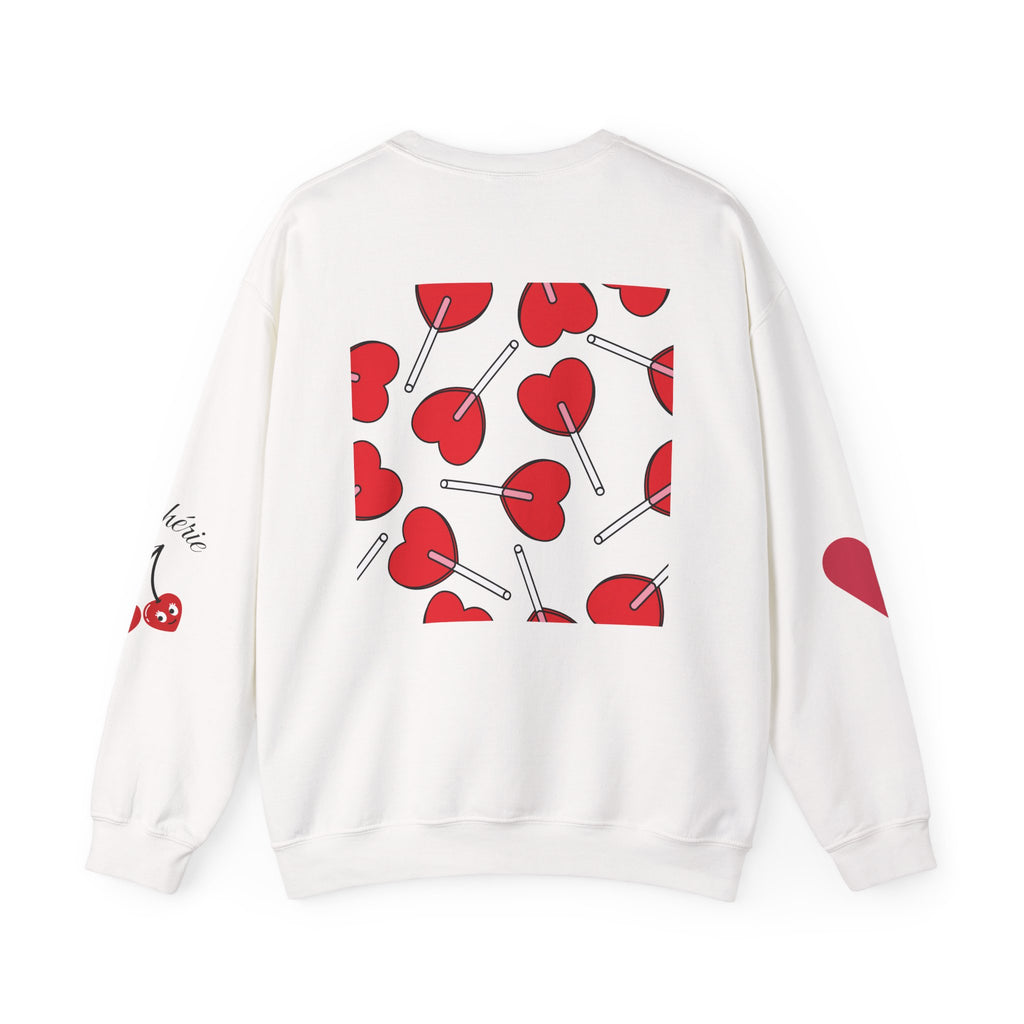 Heart Lollipop Crewneck Sweatshirt — Cute Cherry Lollipop Pattern for Valentine’s Day