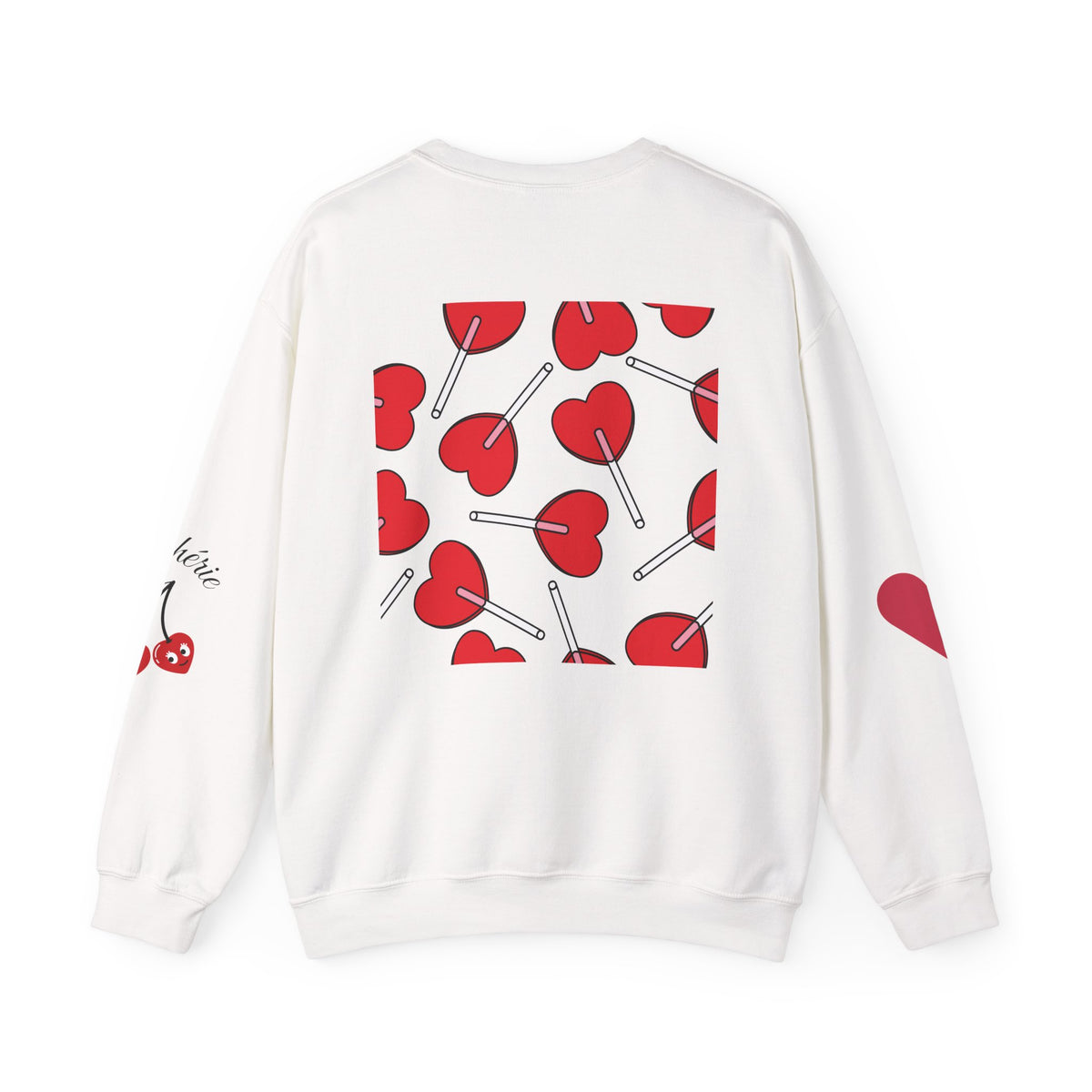 Heart Lollipop Crewneck Sweatshirt — Cute Cherry Lollipop Pattern for Valentine’s Day