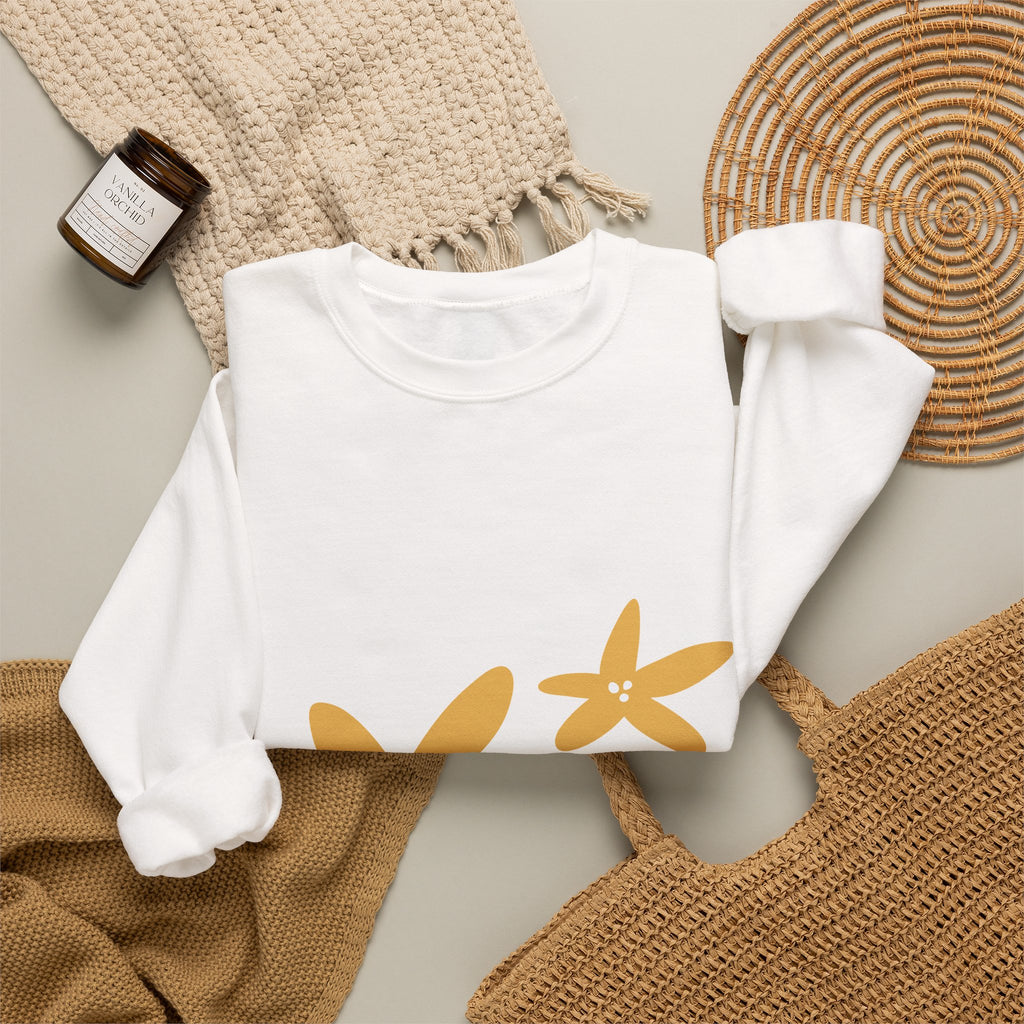 Floral Stars Crewneck Sweatshirt — Minimal Yellow Flower Design