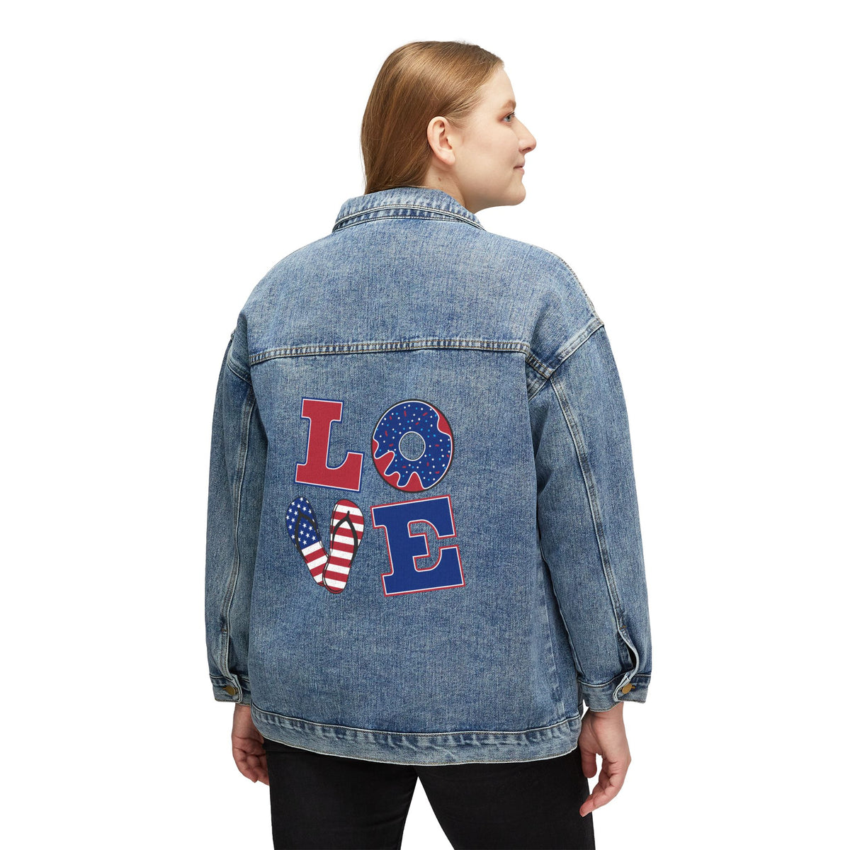 Denim Jacket — Patriotic LOVE Back Graphic Women's Jean Jacket