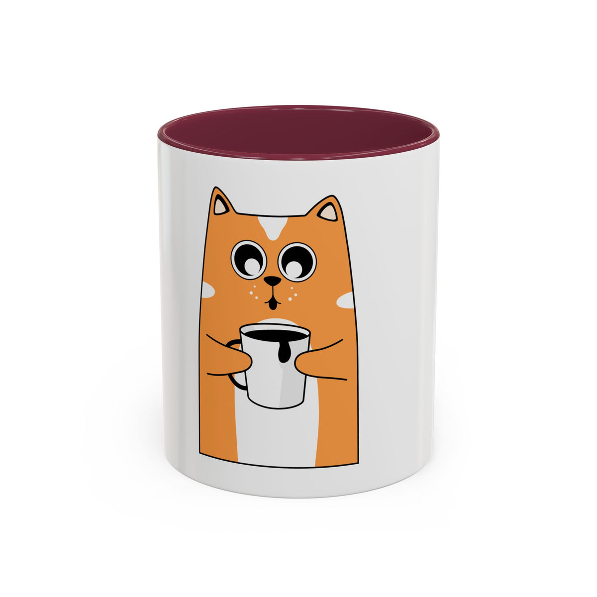 Orange Cat Coffee Mug (11oz/15oz) — Cute Cartoon Cat Holding Coffee, Funny Cat Lover Gift