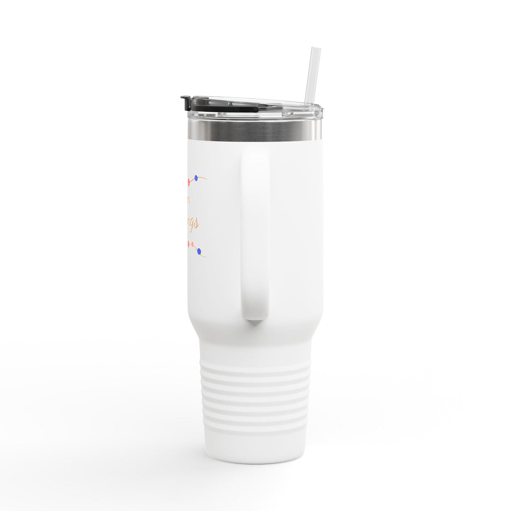 40oz Insulated Travel Mug — 'Seasons Greetings' Holiday Tumbler with Handle & Straw