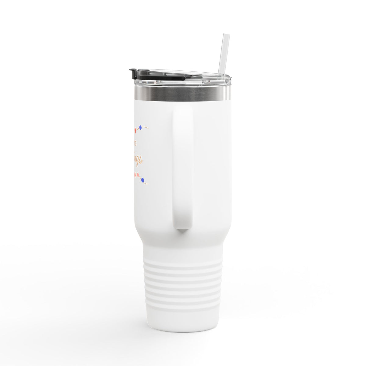 40oz Insulated Travel Mug — 'Seasons Greetings' Holiday Tumbler with Handle & Straw