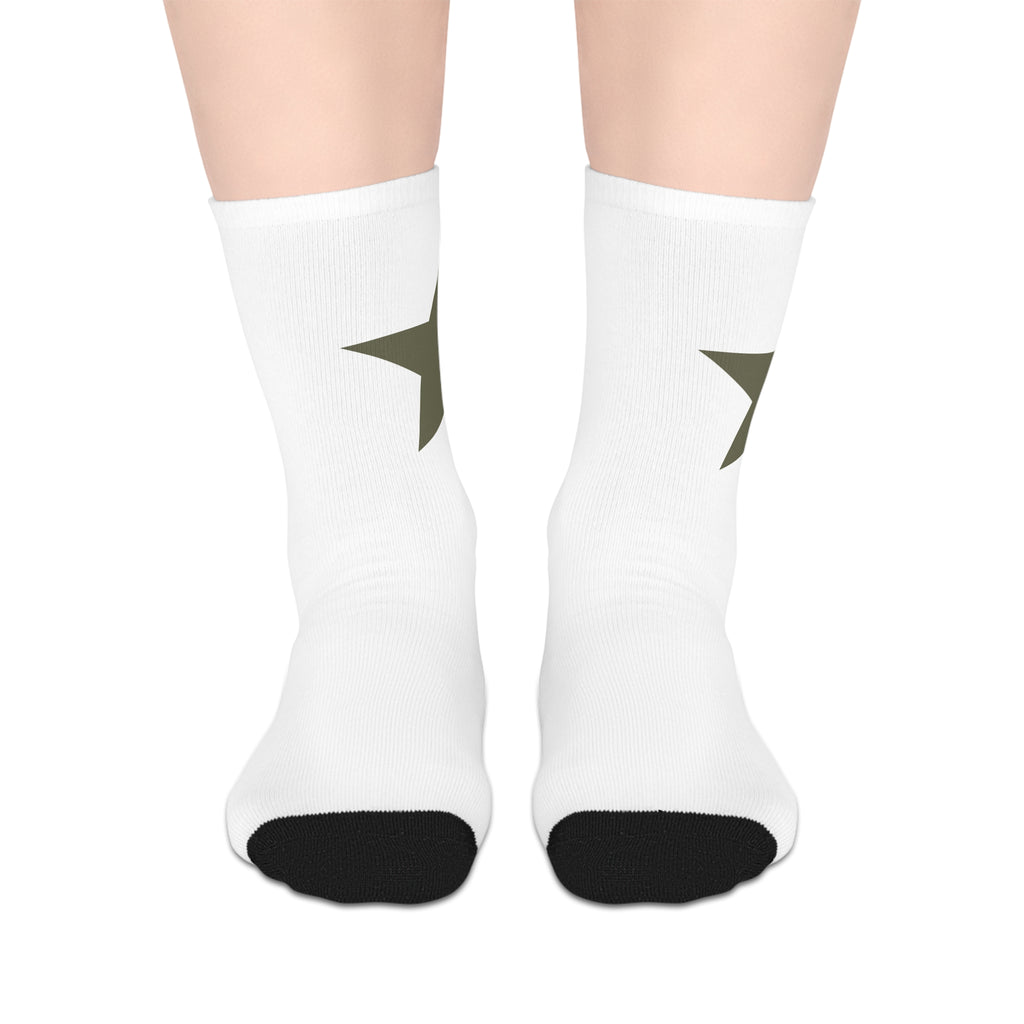 Olive Star Mid-Length Socks — Casual Everyday Crew Socks