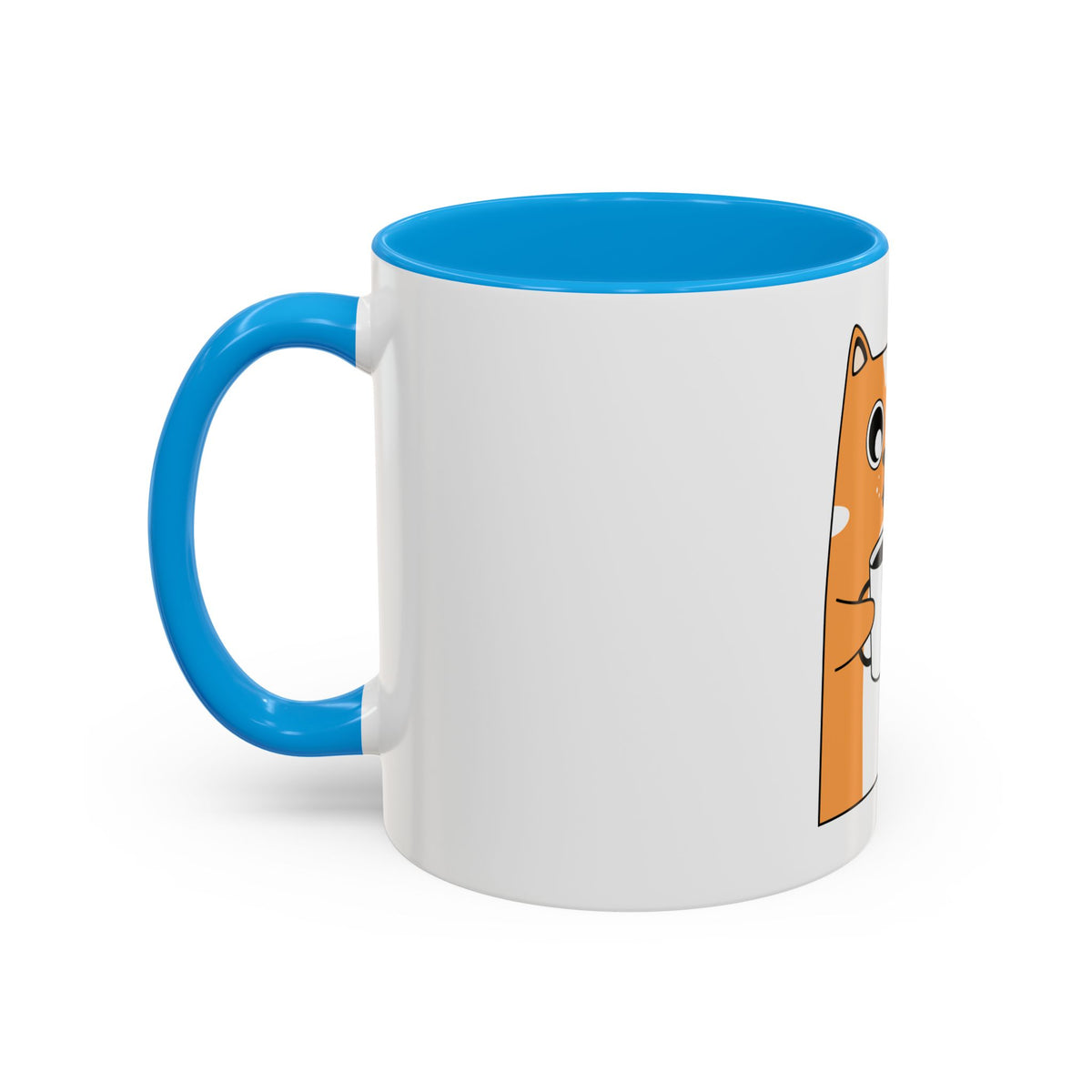 Orange Cat Coffee Mug (11oz/15oz) — Cute Cartoon Cat Holding Coffee, Funny Cat Lover Gift