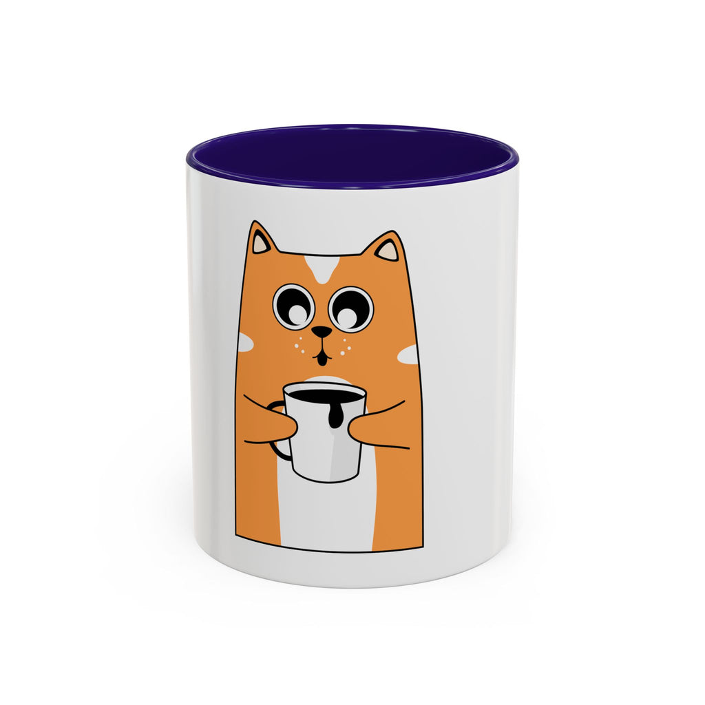Orange Cat Coffee Mug (11oz/15oz) — Cute Cartoon Cat Holding Coffee, Funny Cat Lover Gift