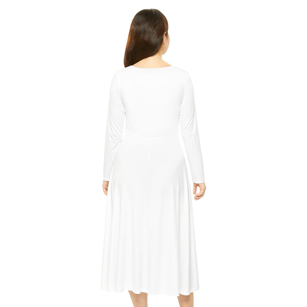 Floral Dance Dress — Long Sleeve A-Line Dress with Red Blossom