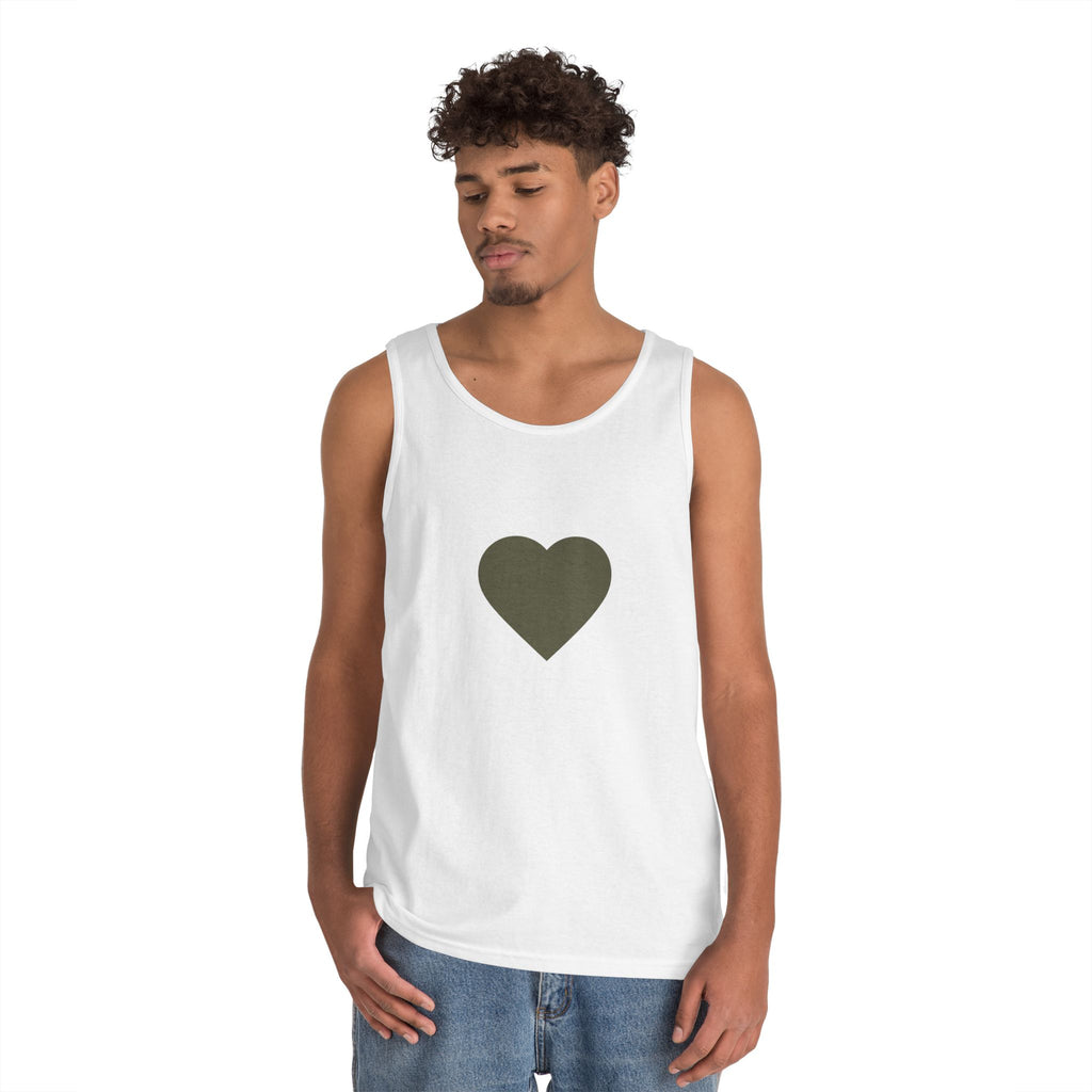 Minimal Olive Heart Tank Top - Simple Graphic Love Sleeveless Tee