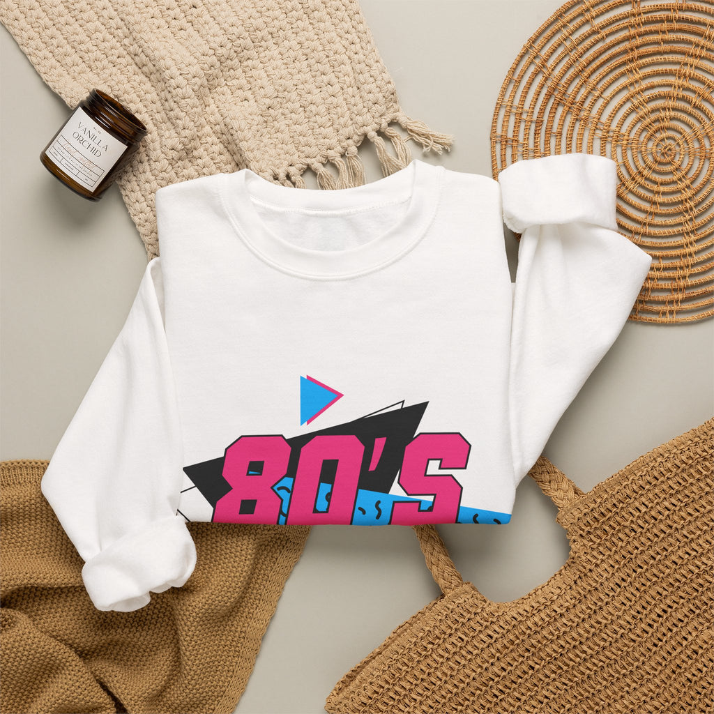 Crewneck Sweatshirt — 80’s Made Me Retro Graphic with Thank You Back & Cassette Sleeve Art på PC