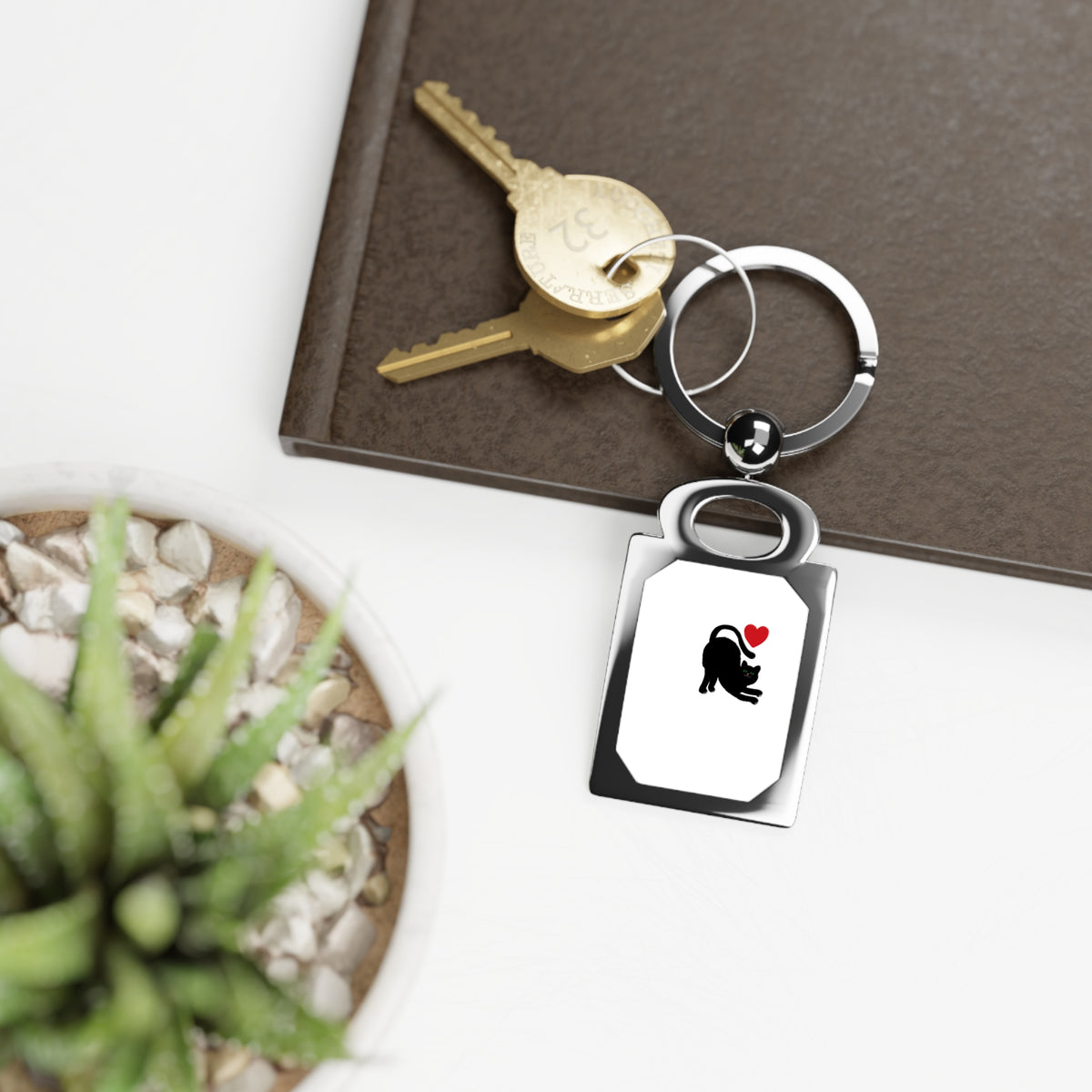 Rectangle Photo Keyring — Personalized Pet Silhouette Keychain with Heart