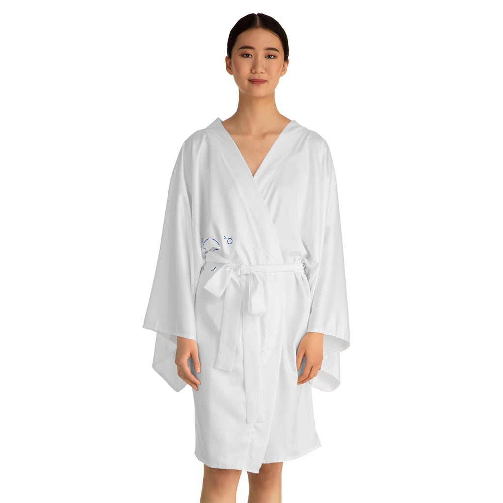 Minimal Blue Face Kimono Robe — Long Sleeve Lounge Robe with Abstract Line Art