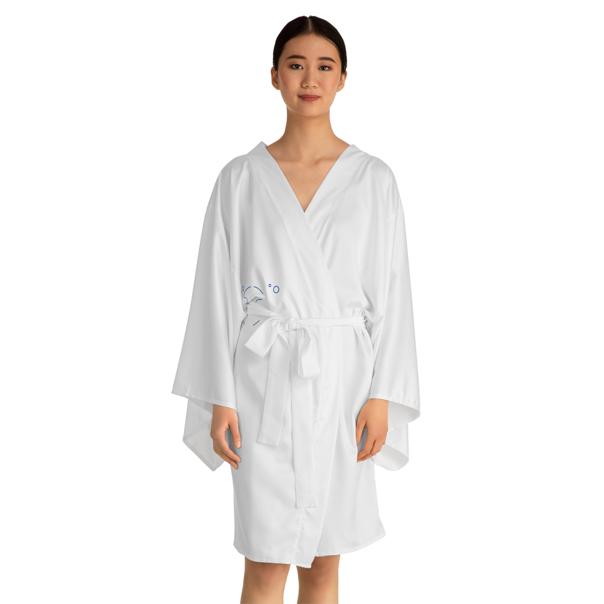 Minimal Blue Face Kimono Robe — Long Sleeve Lounge Robe with Abstract Line Art