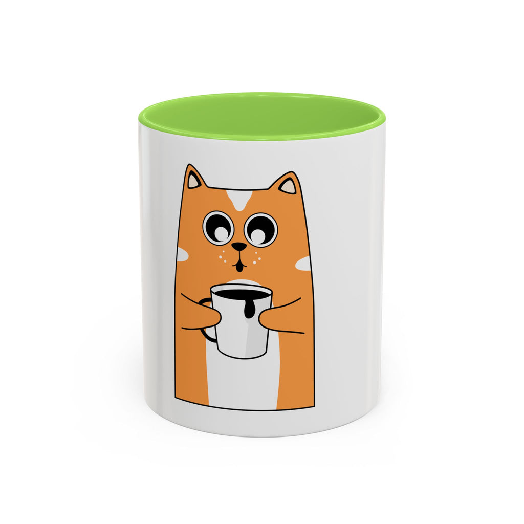 Orange Cat Coffee Mug (11oz/15oz) — Cute Cartoon Cat Holding Coffee, Funny Cat Lover Gift