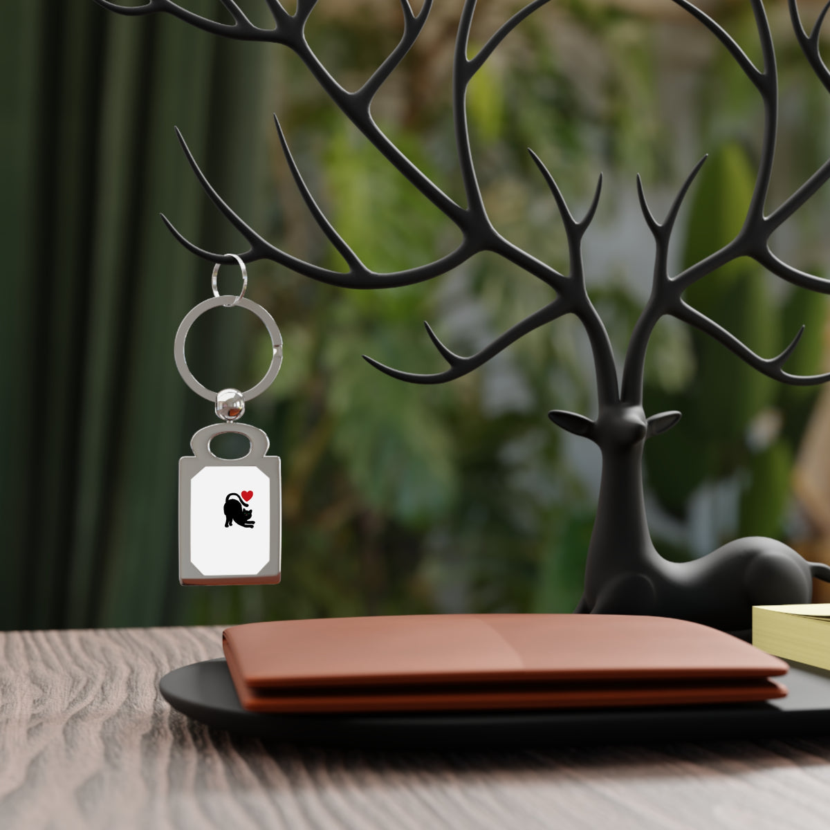 Rectangle Photo Keyring — Personalized Pet Silhouette Keychain with Heart