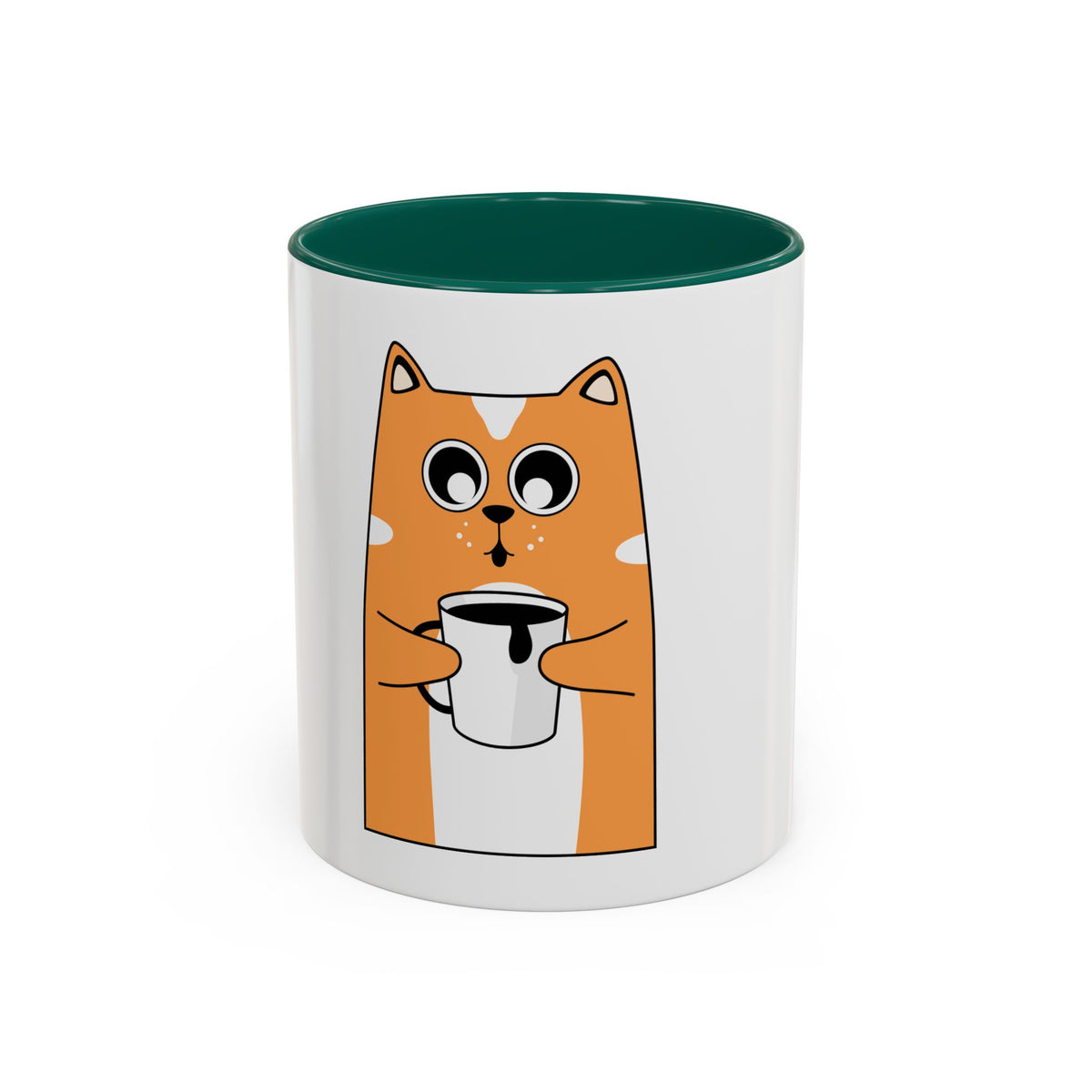 Orange Cat Coffee Mug (11oz/15oz) — Cute Cartoon Cat Holding Coffee, Funny Cat Lover Gift