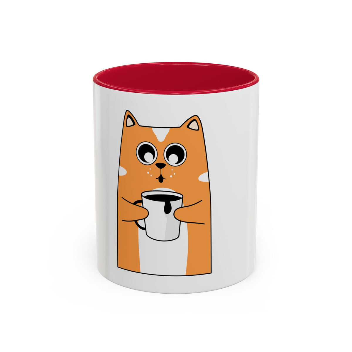 Orange Cat Coffee Mug (11oz/15oz) — Cute Cartoon Cat Holding Coffee, Funny Cat Lover Gift