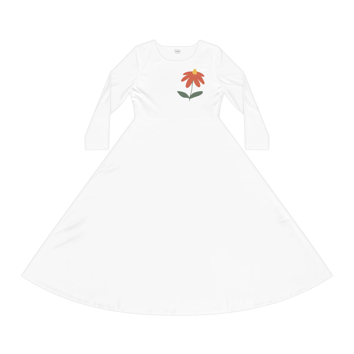 Floral Dance Dress — Long Sleeve A-Line Dress with Red Blossom