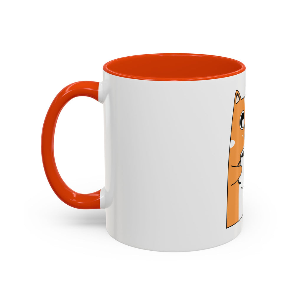 Orange Cat Coffee Mug (11oz/15oz) — Cute Cartoon Cat Holding Coffee, Funny Cat Lover Gift