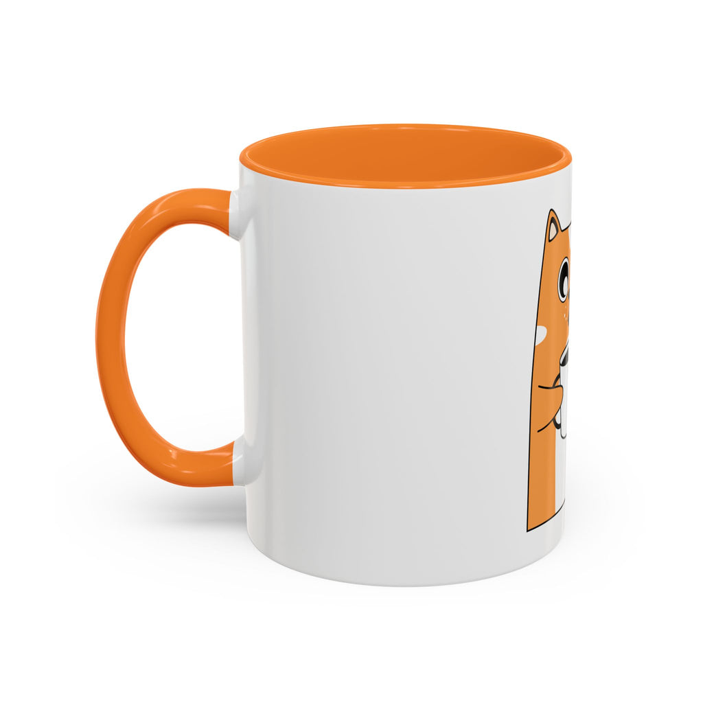 Orange Cat Coffee Mug (11oz/15oz) — Cute Cartoon Cat Holding Coffee, Funny Cat Lover Gift