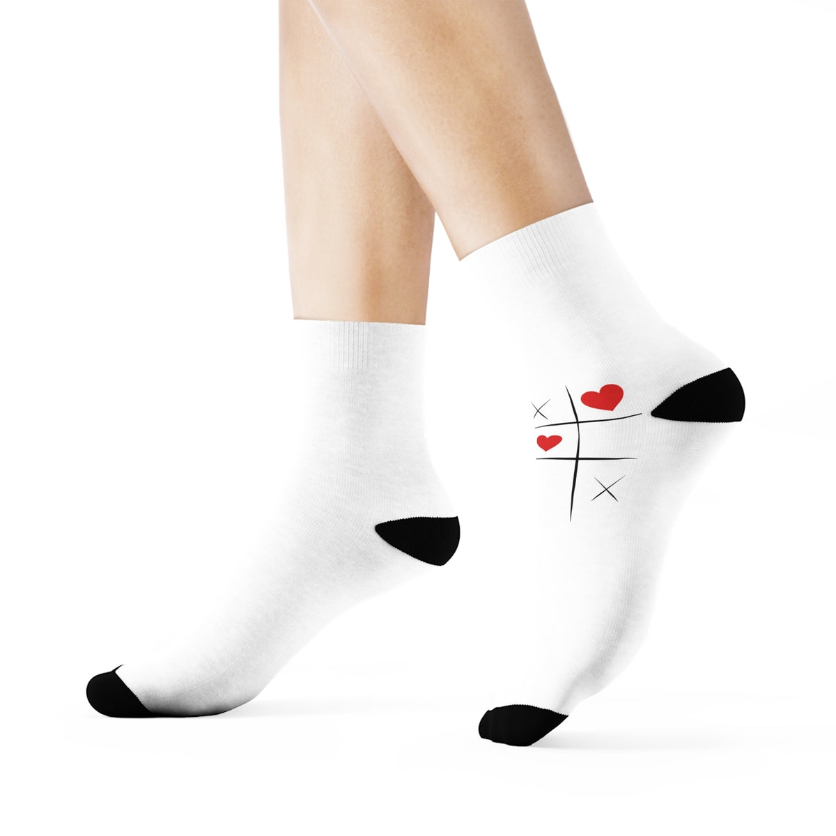 Tic Tac Toe Heart Crew Socks — Cute Valentine’s Day Socks with Red Heart Design