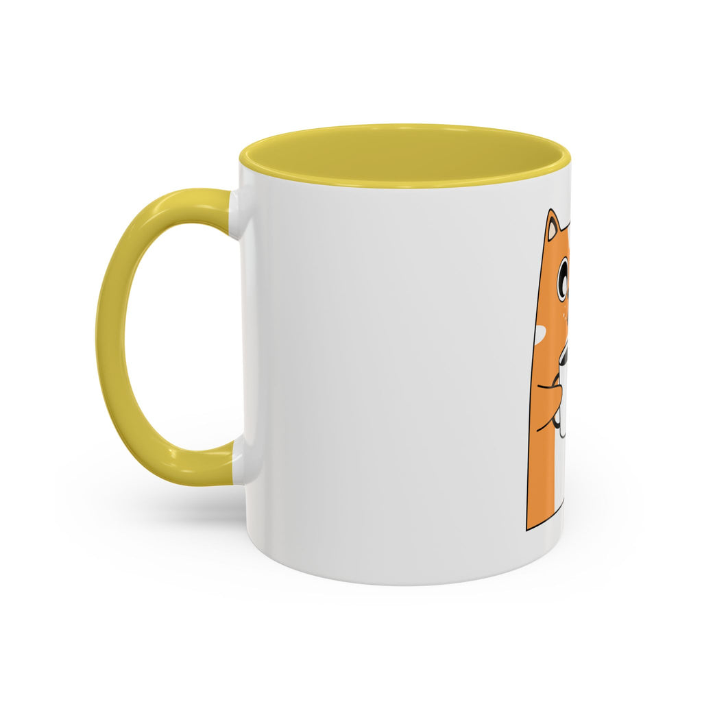 Orange Cat Coffee Mug (11oz/15oz) — Cute Cartoon Cat Holding Coffee, Funny Cat Lover Gift