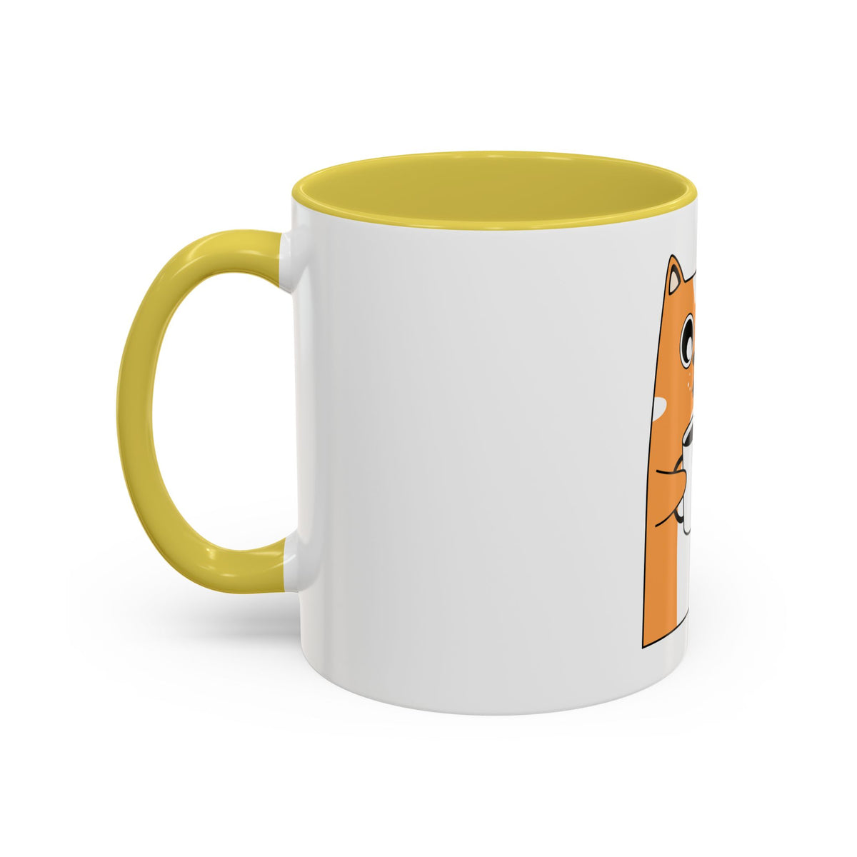 Orange Cat Coffee Mug (11oz/15oz) — Cute Cartoon Cat Holding Coffee, Funny Cat Lover Gift