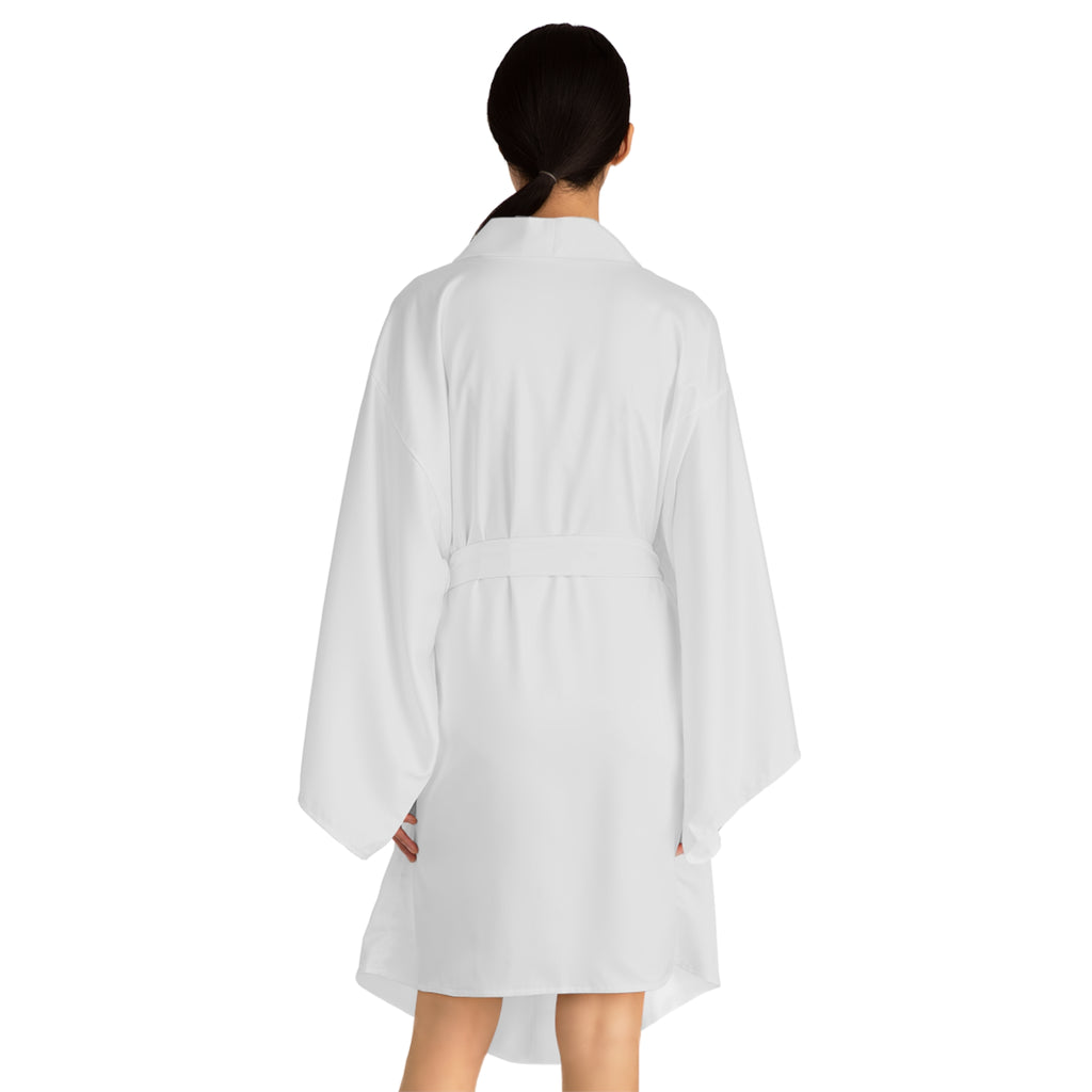 Minimal Blue Face Kimono Robe — Long Sleeve Lounge Robe with Abstract Line Art