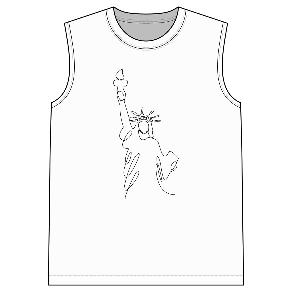 Sleeveless Tee — Minimalist Liberty Statue Outline Tank Top