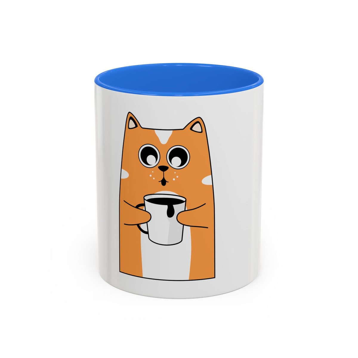 Orange Cat Coffee Mug (11oz/15oz) — Cute Cartoon Cat Holding Coffee, Funny Cat Lover Gift